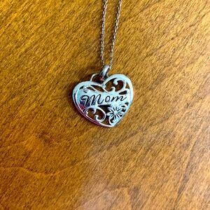 Sterling Silver Necklace With Heart Shaped Mom Pendant 925